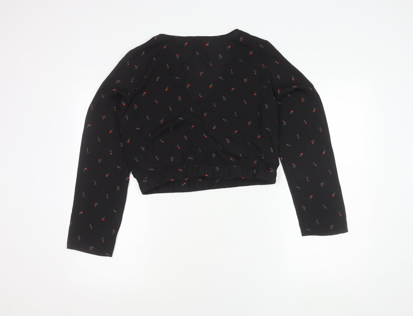 Womens UK Size 12 H&M Black Cropped Wrap Blouse