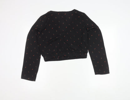 Womens UK Size 12 H&M Black Cropped Wrap Blouse