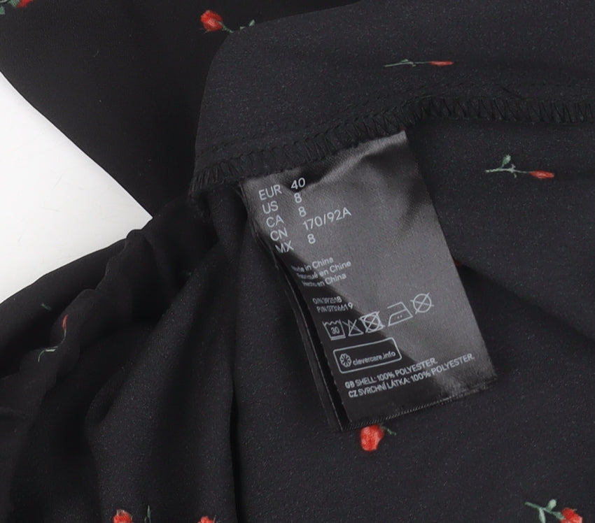 Womens UK Size 12 H&M Black Cropped Wrap Blouse