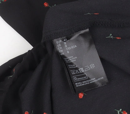 Womens UK Size 12 H&M Black Cropped Wrap Blouse