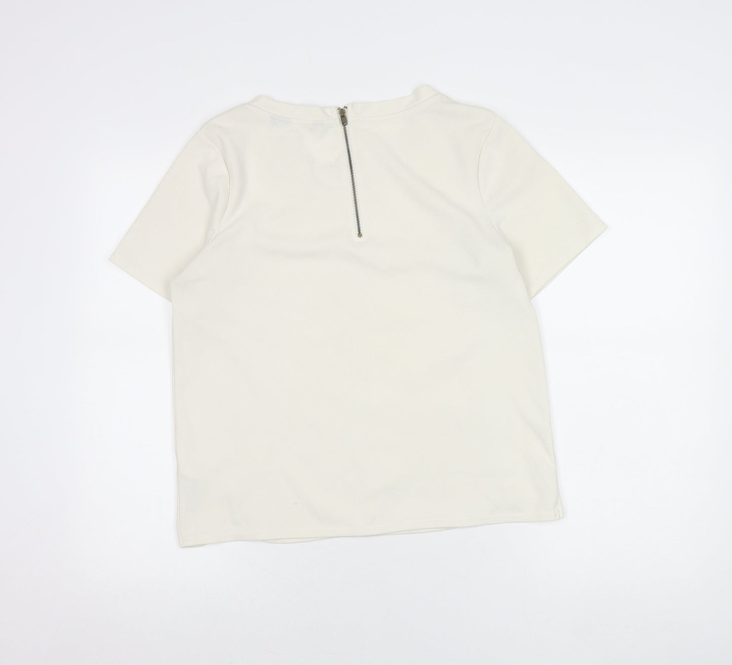 New Look Women’s Ivory Short Sleeve Zip Back Top Size 10