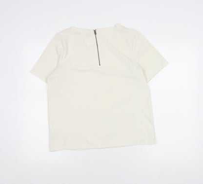 New Look Women’s Ivory Short Sleeve Zip Back Top Size 10
