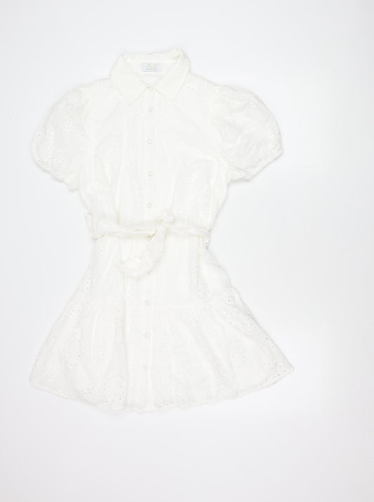Quiz Women’s White Cotton Shirt Dress Size 10 Puff Sleeve