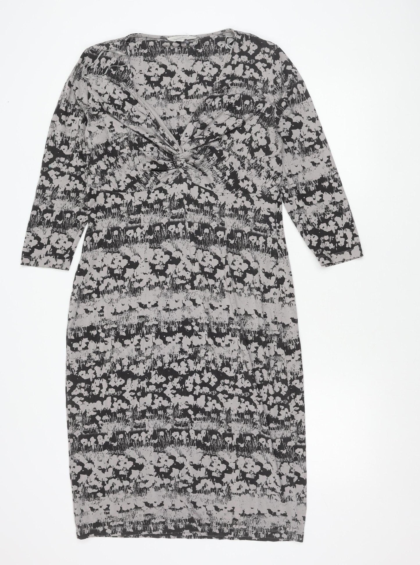 Pepperberry Womens Black Grey Bodycon Dress Size 14 Long Sleeve V-Neck