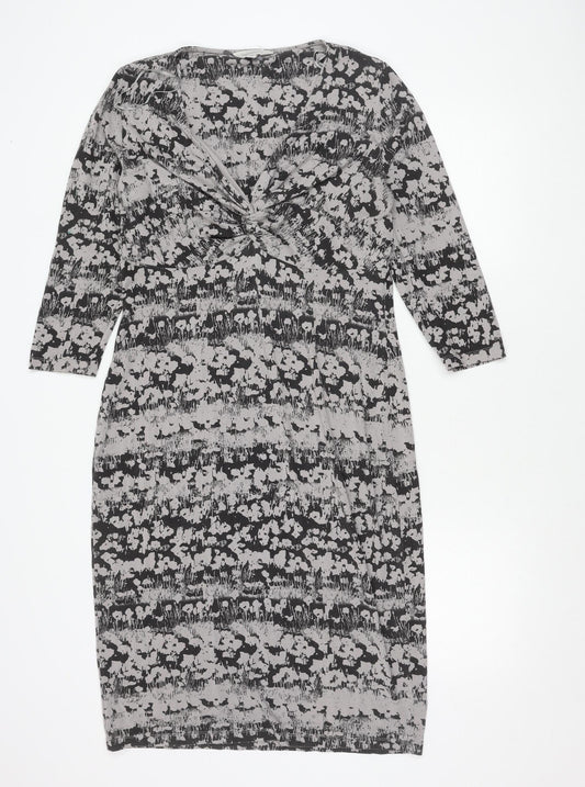 Pepperberry Womens Black Grey Bodycon Dress Size 14 Long Sleeve V-Neck