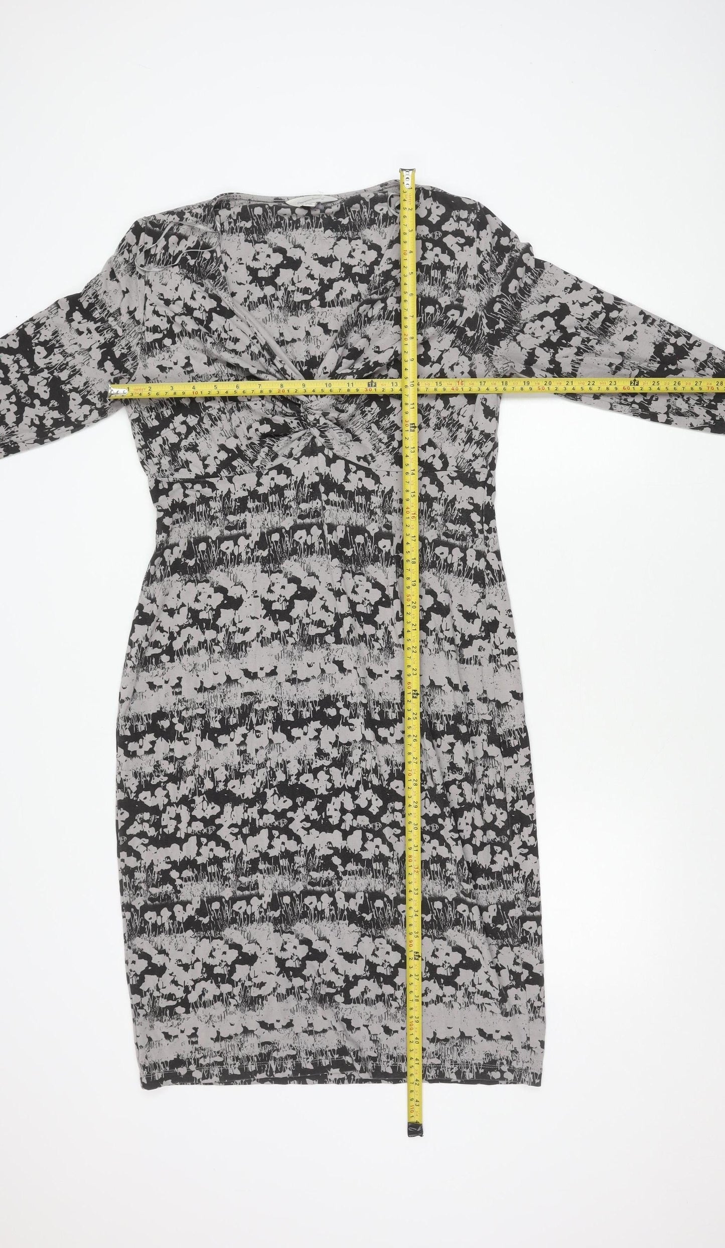 Pepperberry Womens Black Grey Bodycon Dress Size 14 Long Sleeve V-Neck