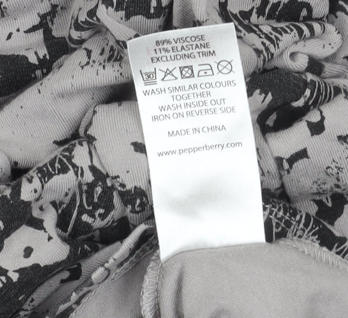 Pepperberry Womens Black Grey Bodycon Dress Size 14 Long Sleeve V-Neck