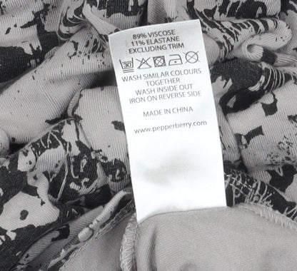 Pepperberry Womens Black Grey Bodycon Dress Size 14 Long Sleeve V-Neck