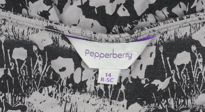 Pepperberry Womens Black Grey Bodycon Dress Size 14 Long Sleeve V-Neck