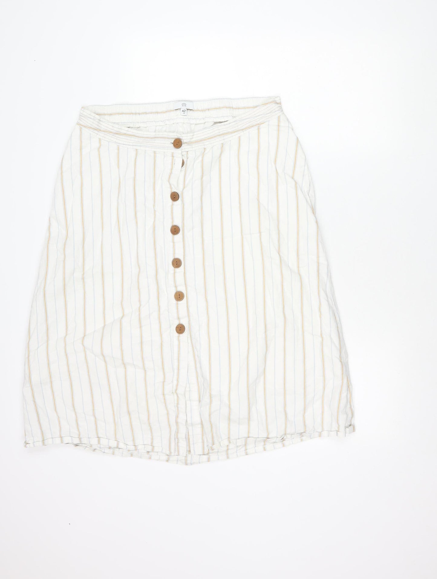 La Redoute Women’s White Striped Button Skirt Size 14 Linen Blend