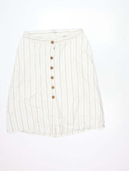 La Redoute Women’s White Striped Button Skirt Size 14 Linen Blend