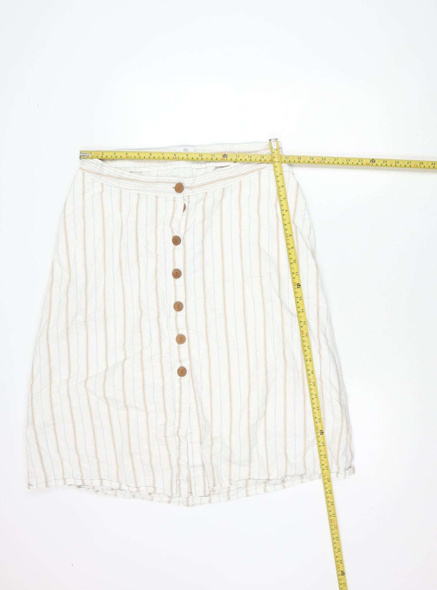 La Redoute Women’s White Striped Button Skirt Size 14 Linen Blend