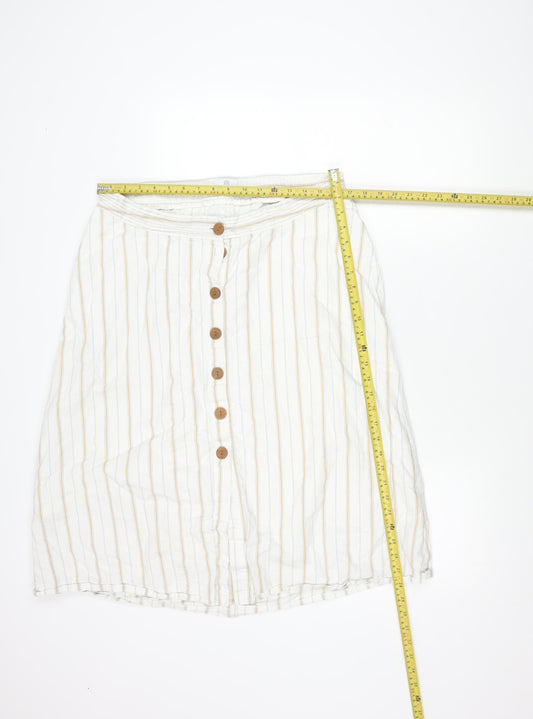 La Redoute Women’s White Striped Button Skirt Size 14 Linen Blend