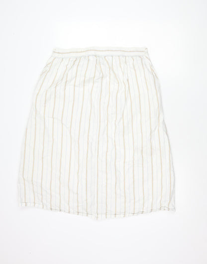 La Redoute Women’s White Striped Button Skirt Size 14 Linen Blend
