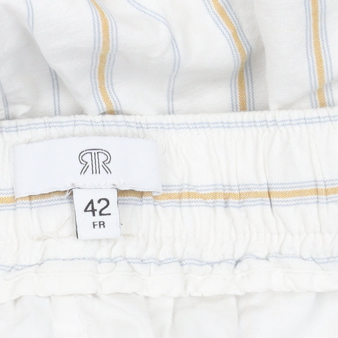 La Redoute Women’s White Striped Button Skirt Size 14 Linen Blend