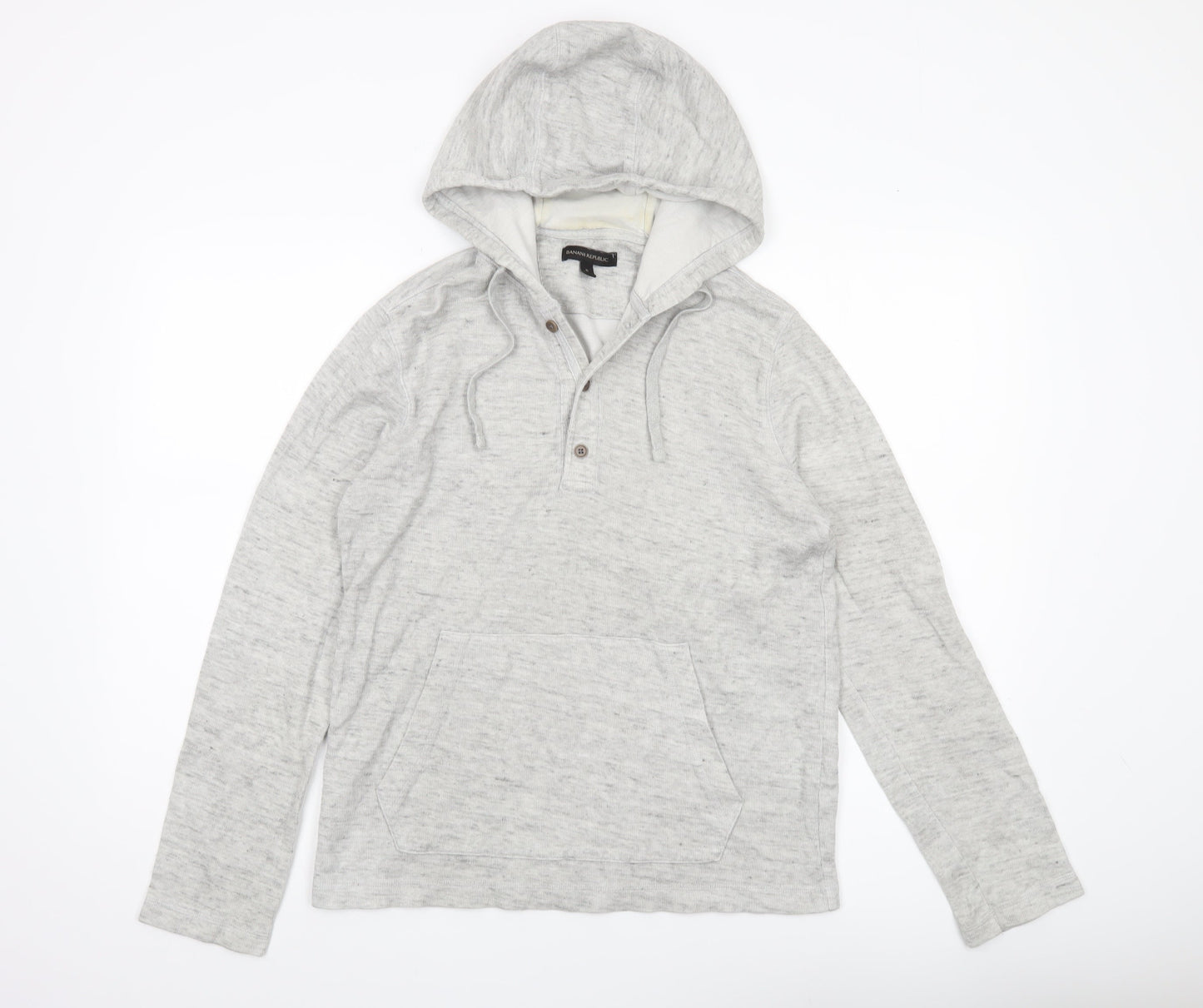 Banana Republic Men’s Grey Linen Cotton Henley Hoodie Jumper Size S
