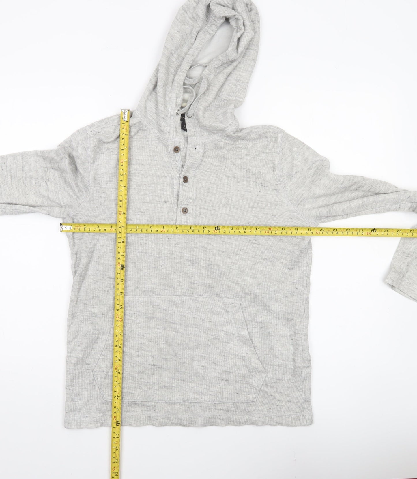 Banana Republic Men’s Grey Linen Cotton Henley Hoodie Jumper Size S