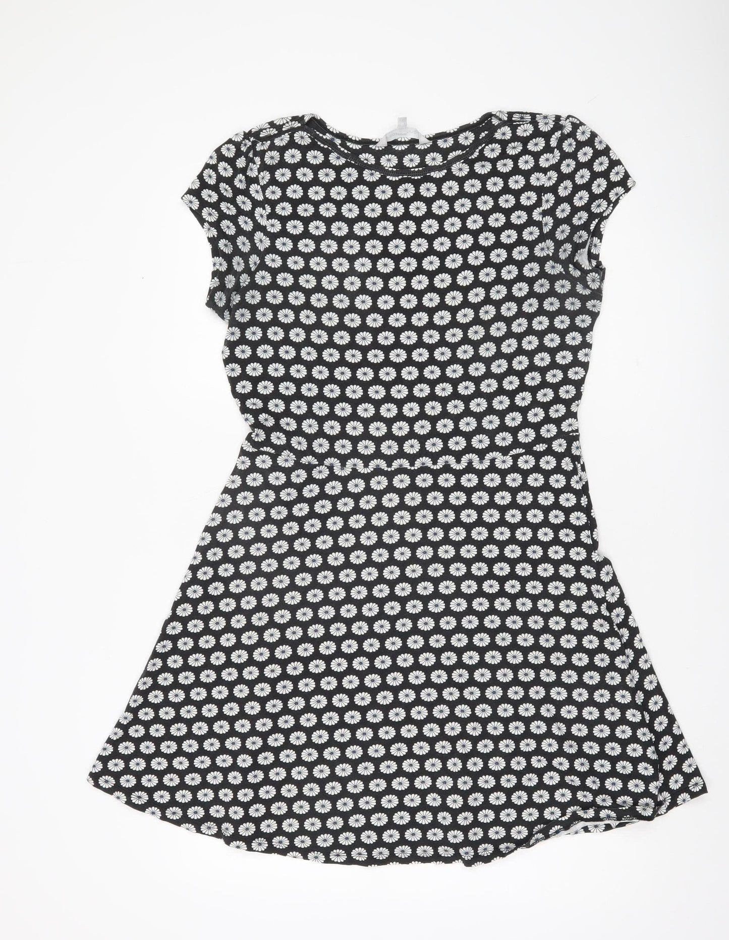 Red Herring Womens Black Daisy Floral Skater Dress Size 12
