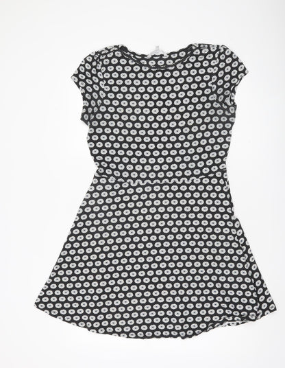 Red Herring Womens Black Daisy Floral Skater Dress Size 12