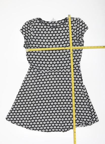 Red Herring Womens Black Daisy Floral Skater Dress Size 12