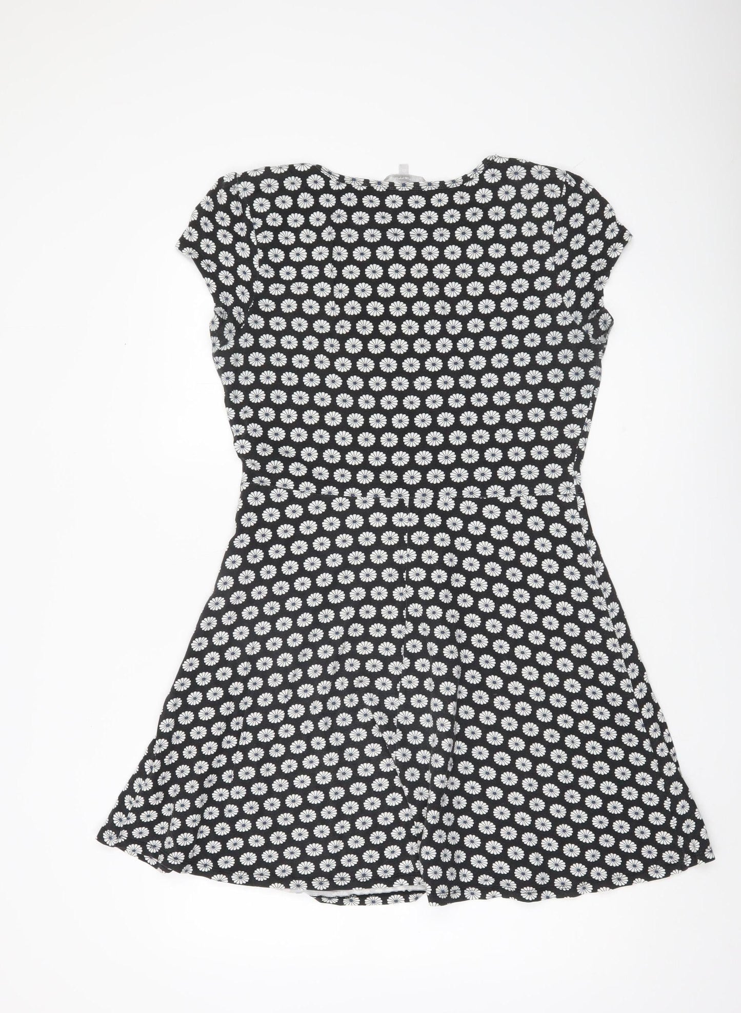 Red Herring Womens Black Daisy Floral Skater Dress Size 12