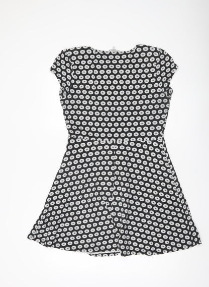 Red Herring Womens Black Daisy Floral Skater Dress Size 12