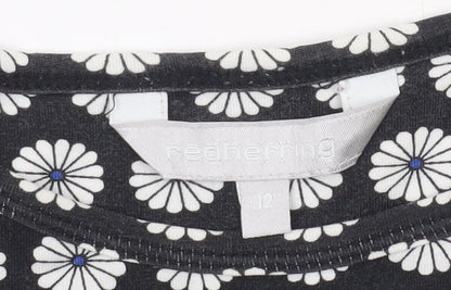 Red Herring Womens Black Daisy Floral Skater Dress Size 12