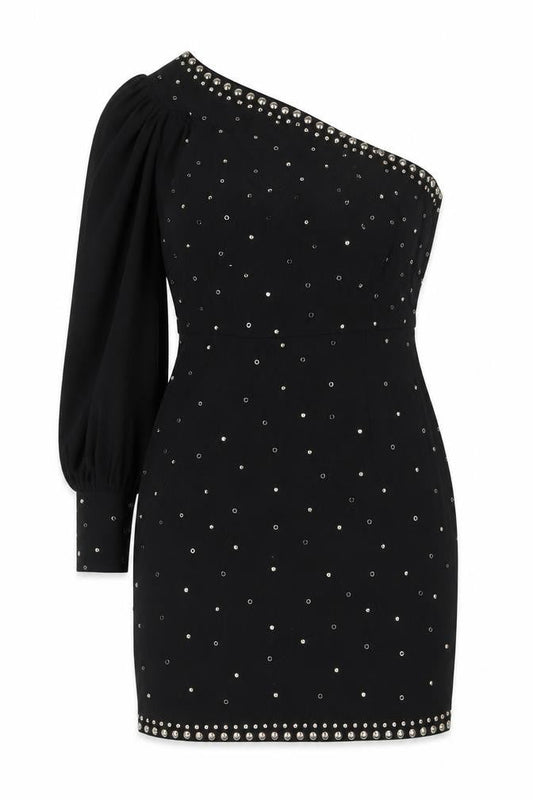 Michelle Keegan Women Black Size 12 Studded One Shoulder Bodycon Dress