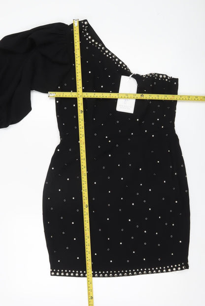Michelle Keegan Women Black Size 12 Studded One Shoulder Bodycon Dress