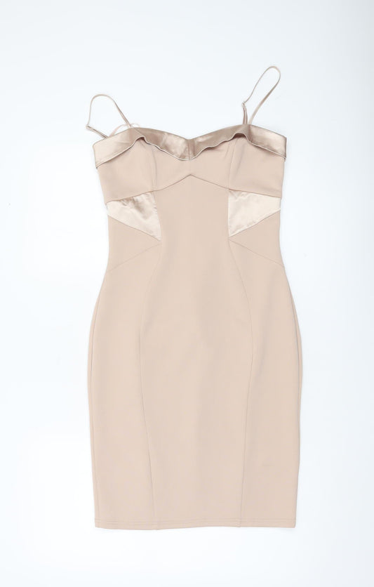 Lipsy London Women’s Beige Size 10 Bodycon Knee Length Dress