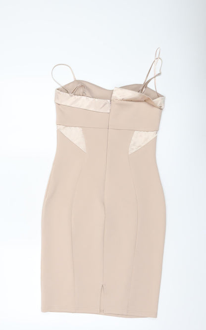 Lipsy London Women’s Beige Size 10 Bodycon Knee Length Dress