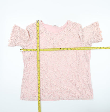 Womens UK Size 16 Marks and Spencer Pink Lace Blouse