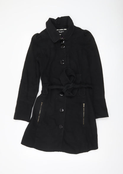 Pepe Jeans Women’s Black Trench Coat Size S Cotton Belted