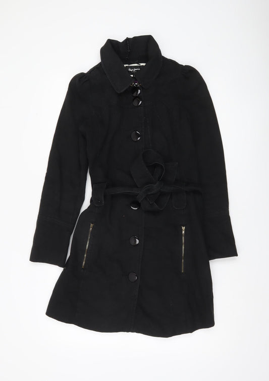 Pepe Jeans Women’s Black Trench Coat Size S Cotton Belted