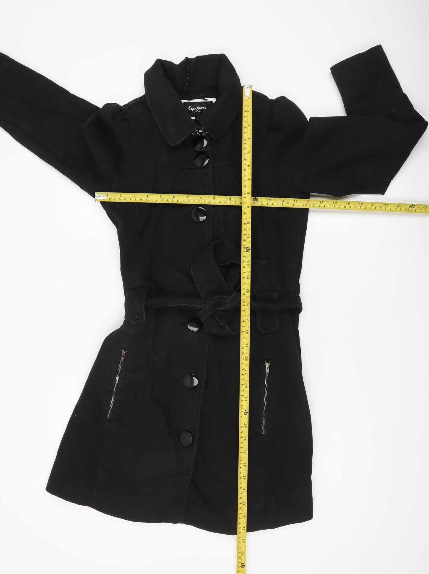 Pepe Jeans Women’s Black Trench Coat Size S Cotton Belted