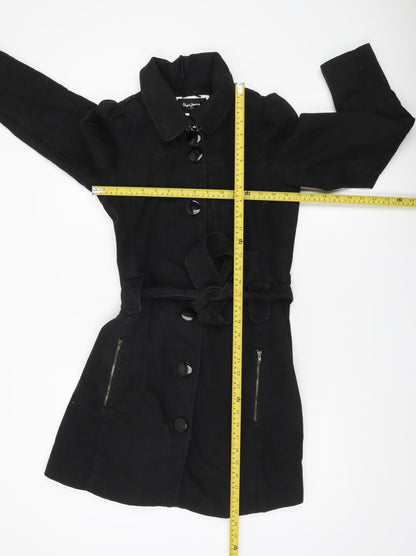Pepe Jeans Women’s Black Trench Coat Size S Cotton Belted