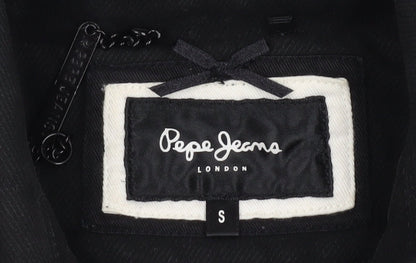 Pepe Jeans Women’s Black Trench Coat Size S Cotton Belted