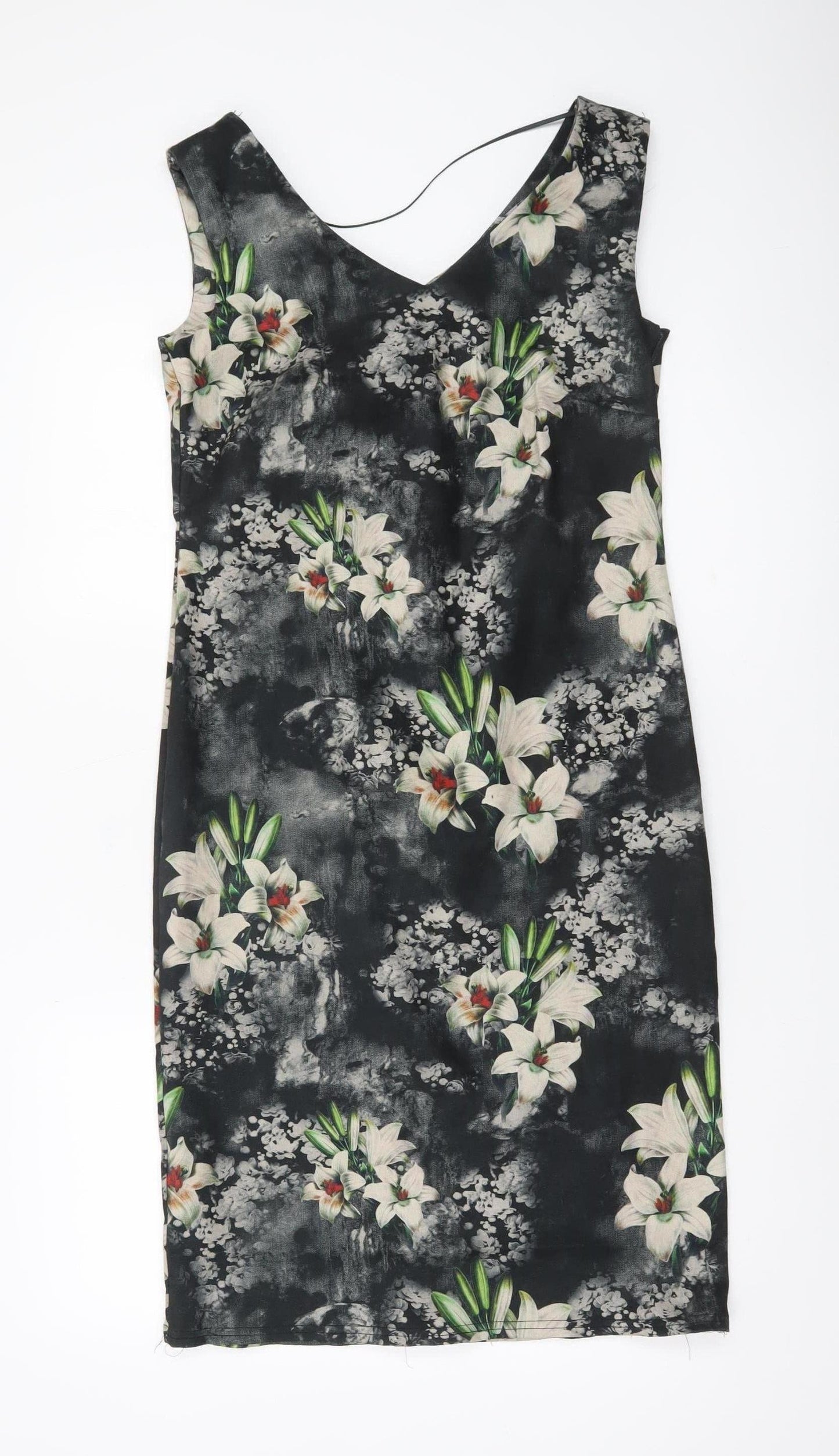 H.M.K London Women’s Black Floral Bodycon Dress Size 10 Knee Length