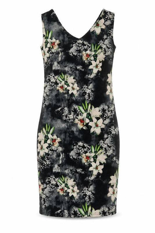 H.M.K London Women’s Black Floral Bodycon Dress Size 10 Knee Length