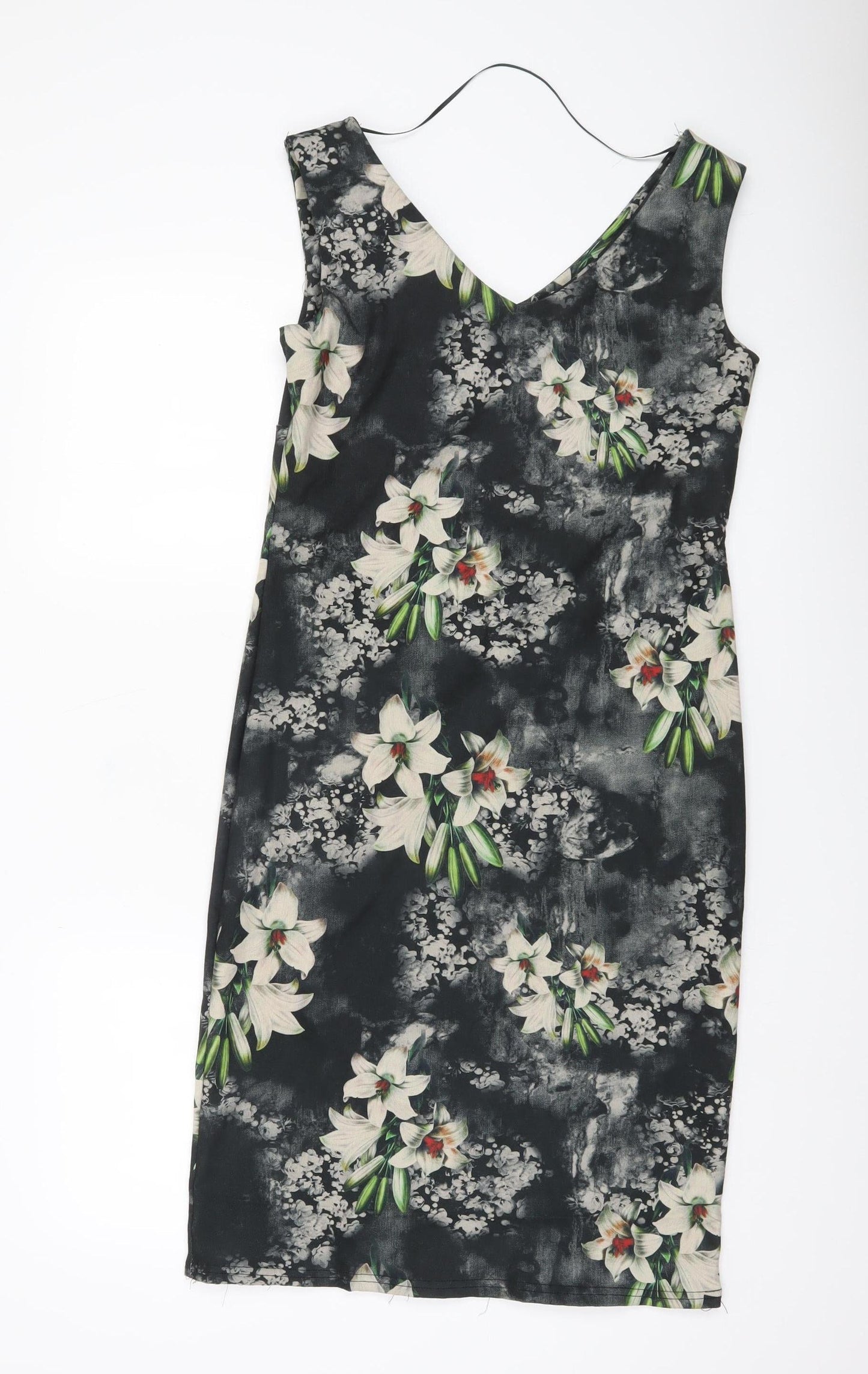 H.M.K London Women’s Black Floral Bodycon Dress Size 10 Knee Length