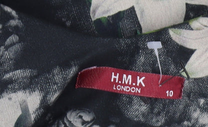 H.M.K London Women’s Black Floral Bodycon Dress Size 10 Knee Length
