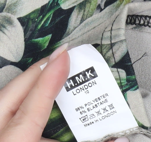 H.M.K London Women’s Black Floral Bodycon Dress Size 10 Knee Length