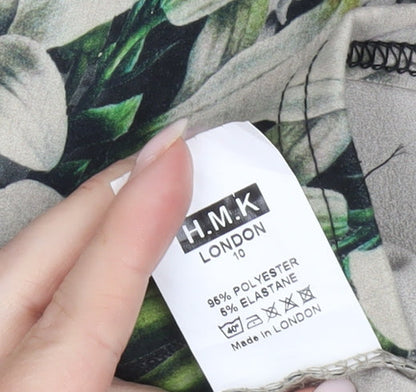 H.M.K London Women’s Black Floral Bodycon Dress Size 10 Knee Length