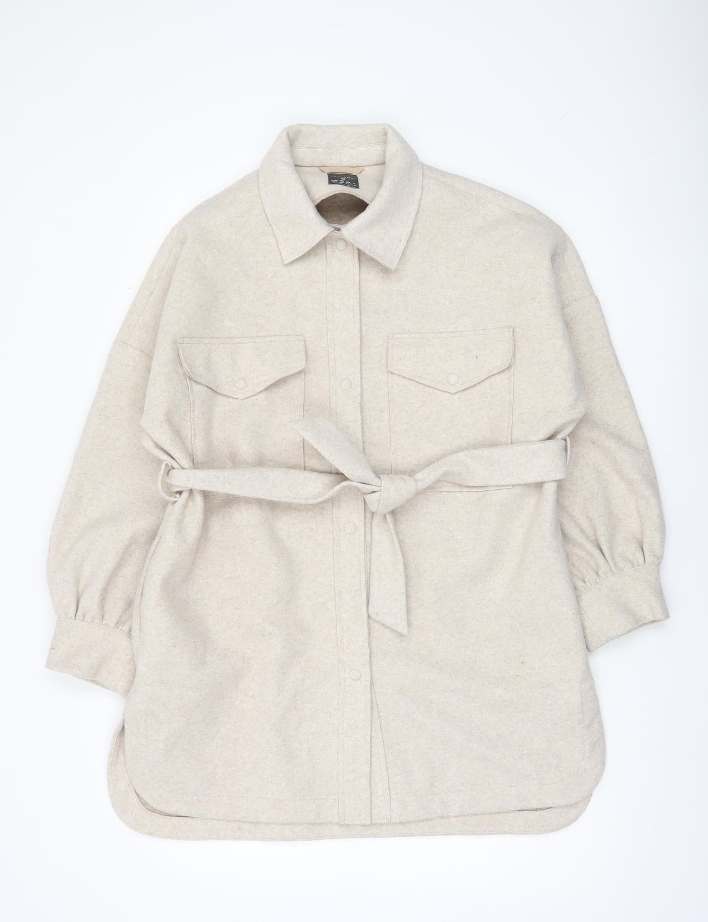 Primark Women’s Beige Coatigan Size 10-12 Belted Long Sleeve