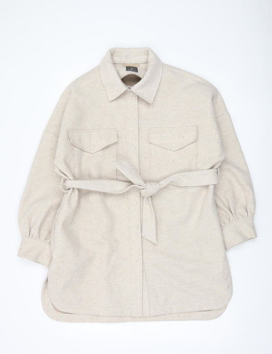 Primark Women’s Beige Coatigan Size 10-12 Belted Long Sleeve