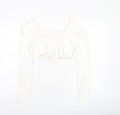 Womens UK Size 10 Topshop White Cropped Blouse