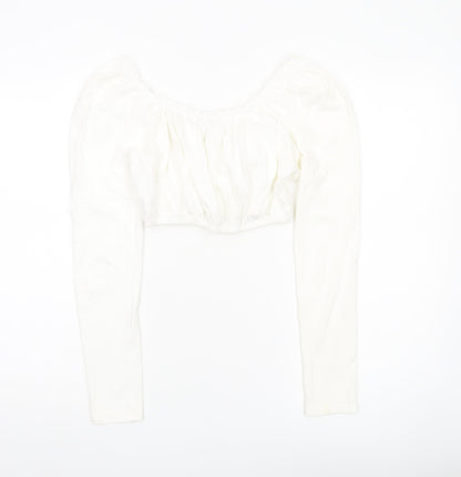 Womens UK Size 10 Topshop White Cropped Blouse