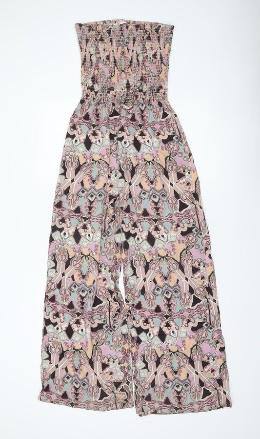 Miss Selfridge Womens Multicoloured Jumpsuit UK 10 Wide-Leg Strapless