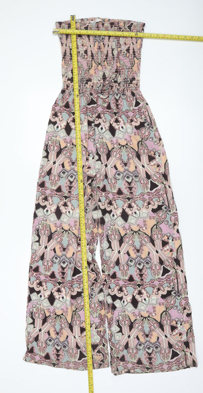 Miss Selfridge Womens Multicoloured Jumpsuit UK 10 Wide-Leg Strapless