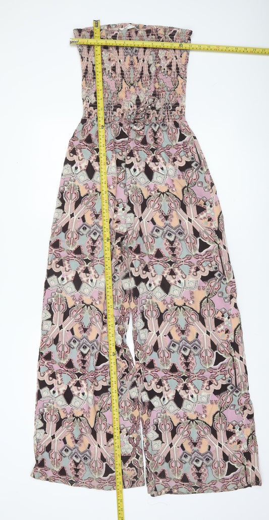 Miss Selfridge Womens Multicoloured Jumpsuit UK 10 Wide-Leg Strapless